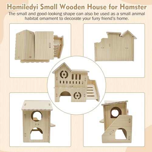 Hamiledyi Wooden Hamster Hideout Maze Small Animal Activity Toy Hamster House and Habitat Wooden Hut with Ladder for Dwarf Hamsters Small Gerbils Tiny Mice and Other Similar Sized Animals