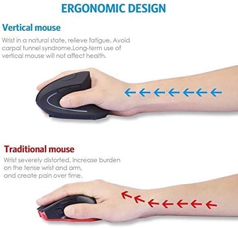 Ergonomic Mouse, High Precision Vertical Wireless Mouse, Rechargeable 2.4GHz Optical Vertical Mice, 3 Adjustable DPI 800/1200/1600 DPI, for Laptop, PC, Computer etc, Specially for Right-handers - color: Black - Right hand - rechargeable