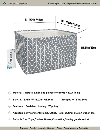 Rectangular Thick Collapsible Grey Chevron Storage Bin | Sturdy Thick linen EVA fabric,soft cotton rope handles, large chevron print for bedroom, closet, bathroom supplies - color: REC Thick Grey point