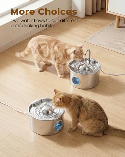 Pet Water Fountain Stainless Steel: 8 Filters + 8 Sponges Cat Fountains for Drinking - Metal Pet Fountain - Running PetFountain Filtered - DCTROD 88oz/2.6L Faucet Pet Bowl Dispenser Fountains