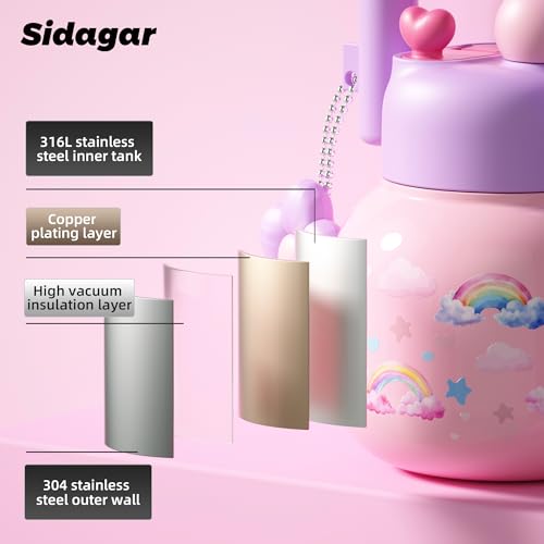 22 oz Tote Insulated Water Bottle with Handle, Leakproof, Rainbow | Cute design with durable 316L stainless steel, dual sip, keeps drinks hot or cold longer, travel and everyday hydration - color: Rainbow