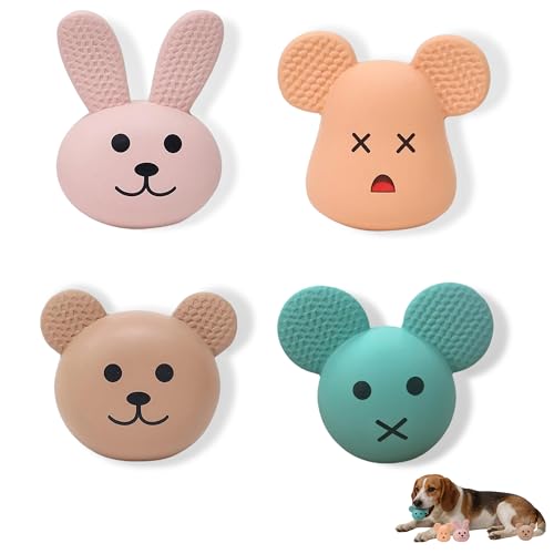 Natural Latex Dog Toys, 4-in-1 Set Bunny & Bear Face Squeaky Teething Clean Puppy Toys, Non-Toxic Fresh Scented Anxiety Relieve Toys for Small Medium Dogs, Boredom Buster Interactive Funny Pet Toys - style: Mammal