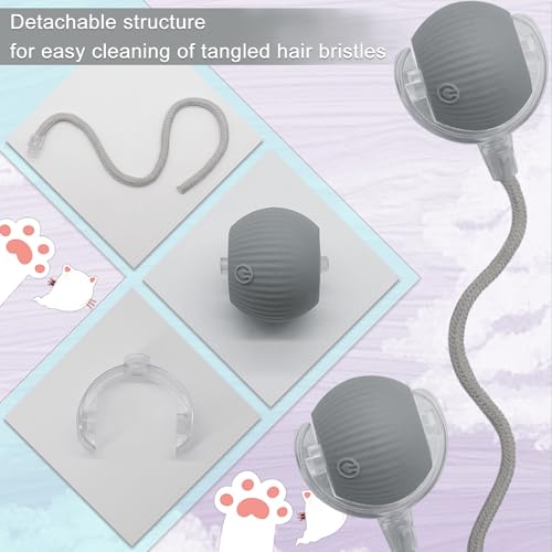 Interactive Cat Dog Toy Ball with LED Light, Automatic Rolling(Grey) | String Tail and LED Light Design, Motion Activated, Suitable for Interactive Indoor Pet Play and Exercise - color: Grey