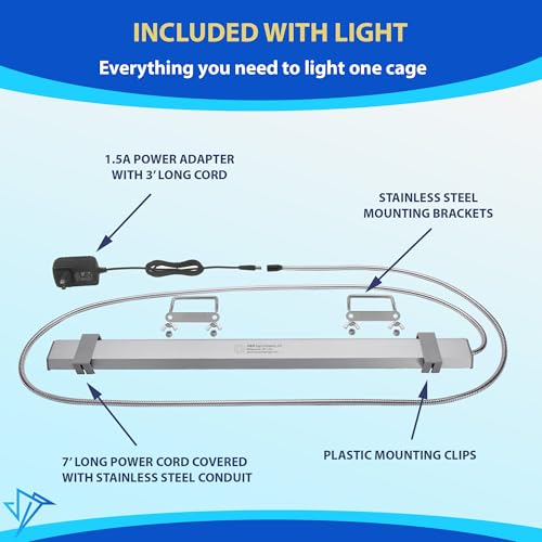 HappyBird Lighting Bird Cage Light with Chew Guard - Full Spectrum LED Pet Light - Simulates Natural Environment - Safe for Hookbill Birds – Easy to Install - (24" Long) - size: 24"
