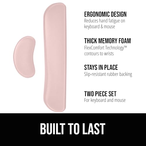 GORILLA GRIP Silky Gel Memory Foam Wrist Rest for Computer Keyboard, Mouse, Ergonomic Design for Typing Pain Relief, Desk Pads Support Hand Arm Mousepad Rests, Stain Resistant, 2 Piece Pad, Light Pink - color: Light Pink, size: Set of 2 (Keyboard Rest + M