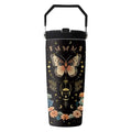 Butterfly 28 oz Tumbler, with Handle Lid Straw, Stainless Steel Cup | 28oz Insulated Tumbler, Travel Leak Proof Water Bottle, Thanksgiving Christmas Birthday Gift for Animal Moon Butterfly Lovers - color: Black