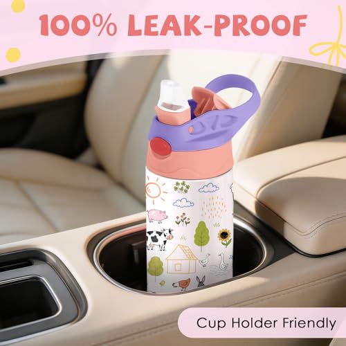 Animals 12 oz Water Bottle with Straw – Kids Stainless Steel Vacuum Insulated Cup, Leakproof Pop-Up Spout, Reusable Travel Mug for Boys and Girls Outdoor Sports - color: Animal1