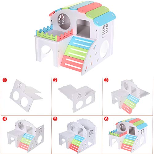 3 Pieces Fun Hamster Guinea Pig Hideout Kit Include PVC Hamster House, Rainbow Bridge, Seesaw DIY Exercise Playhouse for Rats Mouse Small Animals(Large,Rainbow Color) - color: Rainbow Color, size: Large