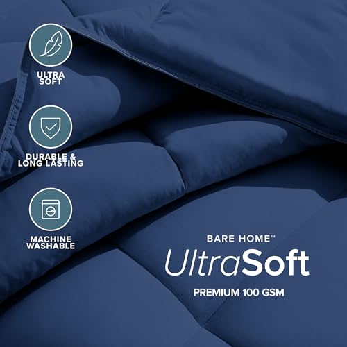 Bare Home Duvet Insert Comforter - Queen Size - Goose Down Alternative - Ultra-Soft - Premium 1800 Series - All Season Warmth - Bedding Comforter (Queen, Dark Blue) - color: 04 - Dark Blue, size: Queen