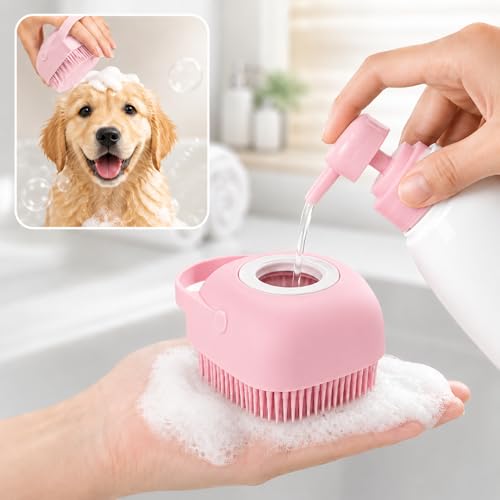 Soft Silicone Pet Bath Massage Brush for Dogs & Cats, Gentle Grooming Cleaning Tool for Puppy Kitten Washing, Pink - color: Pink