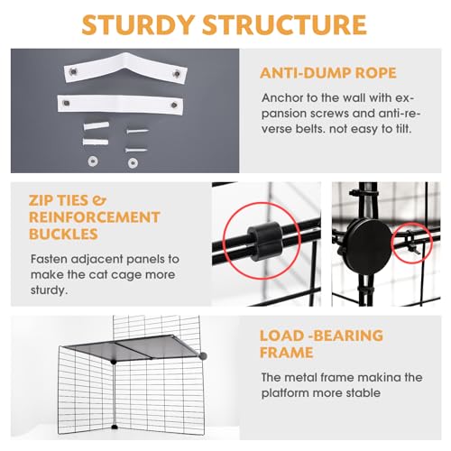 PAWING Cat Enclosure Indoor with Litter Box, 4-Tier Metal Wire Cat Cage, DIY Detachable Design for Cats, Kittens & Small Animals, Multi-Level Kennel - size: 41.3"L x 17.7"W x 55.1"H