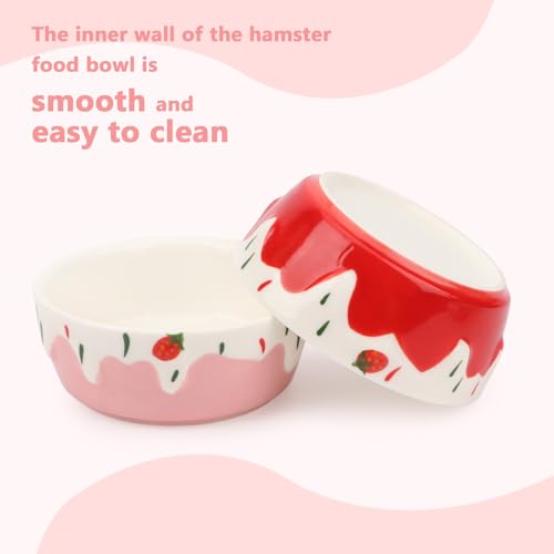 Wontee Hamster Food Bowl 2 Pack Ceramic Food Water Bowl Anti-Tipping for Dwarf Hamsters Gerbil Mice Hedgehog Guinea Pig (Red+Pink) - color: Red+Pink