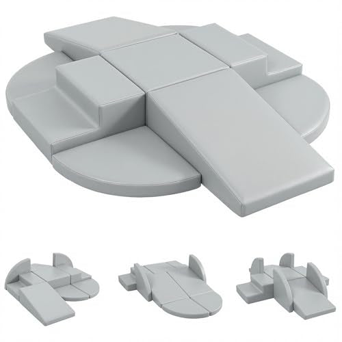 9-Piece Climbing Toys for Toddlers: Soft PU Leather Foam Blocks - Baby Climb and Crawl Activity Blocks - Kids Play Gym Equipment Indoor for Development(Grey) - style: Grey