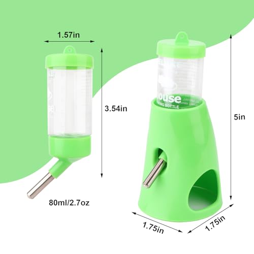 Hypeety Hamster Cage Drinking Water Bottle Parrot Mice Rat Gerbils Water Feeder Bowl 1Pcs 80ml (Green,80ml) | Leak-proof stainless steel nozzle, 2-in-1 with hideout , automatic feeder for hamsters/gerbils/mice, 2.71 fl oz/80ml, green - color: Green