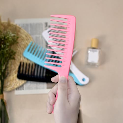 MODENGKONGJIAN 4PCS Wide Tooth Comb, Large Hair Detangling Comb Styling Comb for Curly, Wet, Long Hair with Handgrip (Black & Pink) - color: Black & Pink - 4PCS Wide Tooth