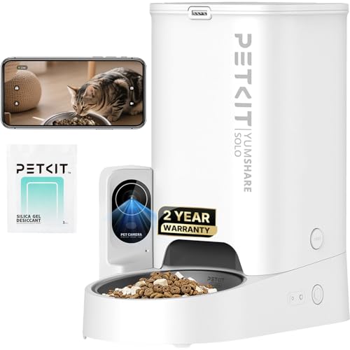 PETKIT Automatic Cat Feeder with Camera, 1080P HD Video with Night Vision, 2.4G WiFi Pet Feeder for Cat & Small Dog, 2-Way Audio & Meal Call Pet Food Dispenser with Desiccant Bag, Motion Capturing - color: White with Single Food Hopper
