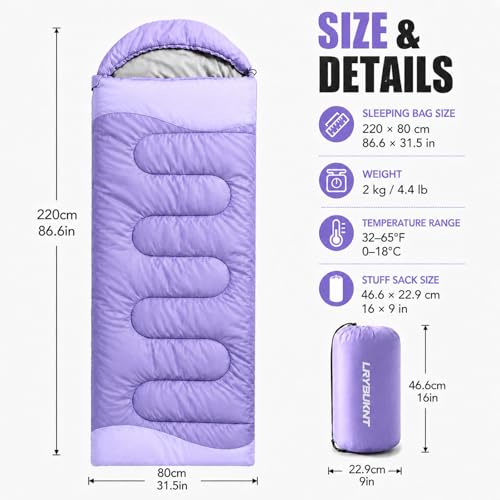 Sleeping Bags for Adults & Kids, Lightweight Camping Sleeping Bag | Waterproof Backpacking Sleeping Bag for Girls, Boys & Teens, Warm 3-Season Design for Hiking, Camping & Outdoor Travel - color: 4.4lb-Purple