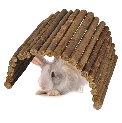 kathson Wooden Hamster Bridge,Guinea Pig Wood Ladder Bendable Tunnel Hideout Hut Small Animal Climbing Toys for Ferret Hedgehog Chinchilla Mice Rat Gerbil Baby Rabbit(15.7 x 6.0 in) - size: M (15.7 x 6.0 inches)