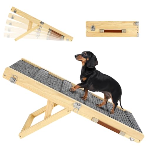 Pawaboo 2026 Upgraded Small Dog Ramp for Couch Foldable, 5 Ajustable Height | Height from 9.8" to 20.5", Portable Stable Pet Steps with Non-Slip Pad, Pet Ramps Use for Sofa Couch Stairs, Wood - color: A-wood Color, size: 80×30cm-for couch
