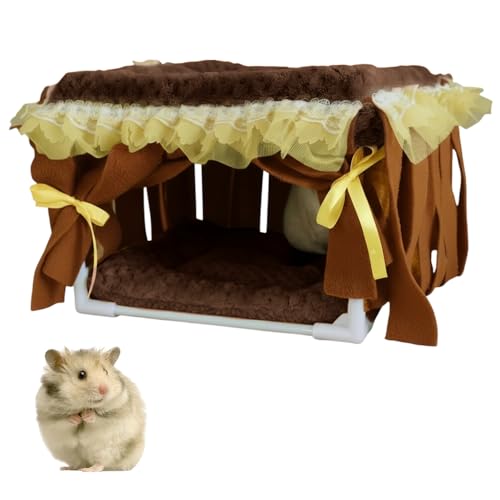 Guinea Pig Bed, Washable Small Animal Tunnel Hideouts with Curtains, Hamster Tunnel for Hamster Chinchill Small Bunny Ferret - color: Square stand, brown