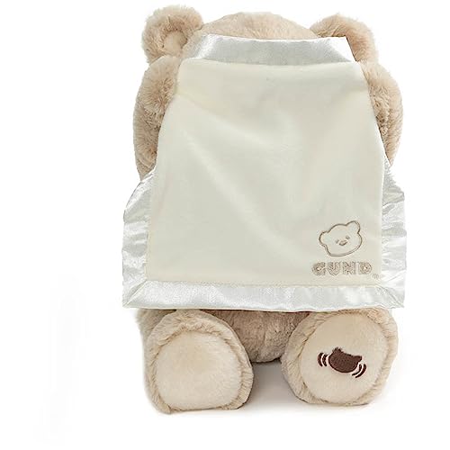 GUND Baby Peek-a-Boo Teddy Bear 11.5-Inch Interactive Musical Baby Plush | Talking Bear with Movements, Musical Toy Teaches Cause and Effect, Includes Blanket; Promotes Self-Soothing and Tactile Play