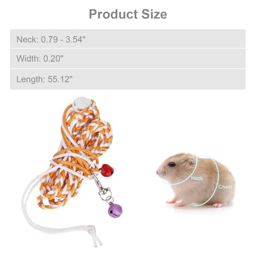 Hypeety Syrian Hamster Leash Harness Set Adjustable Training Walking Lead | Adjustable 0.79-3.54'' chest, 55.12'' lengh, soft nylon leash with finder bells, for rat/gerbil, easy to put on, random color - color: Rope Random 55.12"