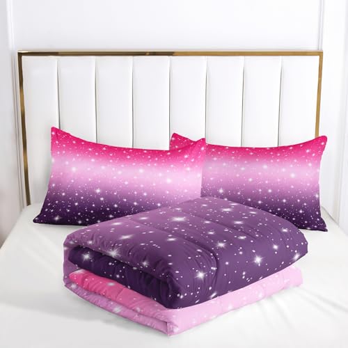 Nttopship Pink Purple Glitter Comforter Set King Size 3 Pieces Bed in A Bag for Teen Girls,Pink Violet Gradient Bedding Set,Rainbow Colorful Tie Dye Bedroom with 1 Comforter and 2 Pillowcases - color: 3d Colorful, size: King