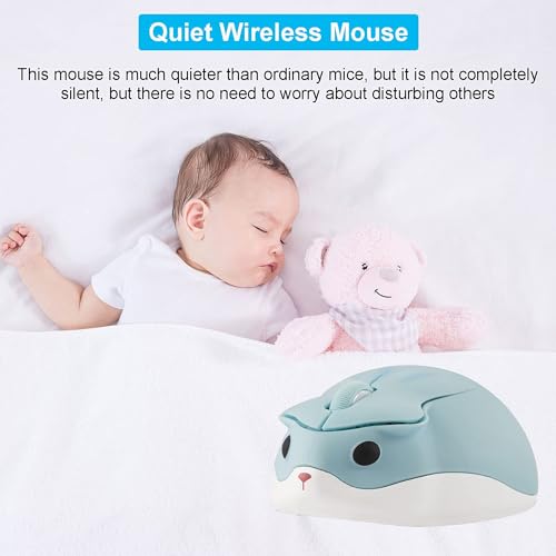 CHUYI Hamster Wireless Silent Mouse 1200DPI Cute Animal Small Cordless Portable Mice for Travel Home School Library Computer Laptop PC for Kids Gift (Light Blue) - color: Light Blue