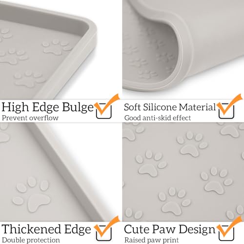 Ptlom Dog Food Mat Anti-Slip Bowl Mats for Food and Water, Waterproof Silicone Pet Placemat with High Raised Edges, Non-Slip Puppy Feeding Tray for Small, Medium Large Cats Dogs, Cream, 11.8"x11.8" - color: Cream, size: 11.8"L x 11.8"W