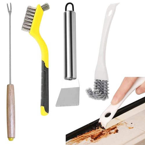 Bird Cage Cleaning Brush Tool Set,4pcs Stainless Steel Pet Cage Cleaner Brush Set for Bird Poop Removing,Ideal for Parakeet, Cockatiel, Hamster and Other Small Pet Cage Accessories (Yellow) - color: Yellow