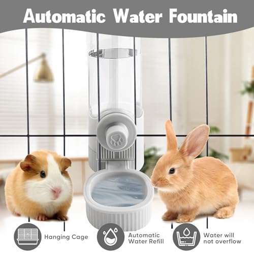 Hanging Cage Automatic Pet Food Water Dispenser, 41oz Hanging Automatic Food Dispenser, 18oz Pet Water Bottle for Cage Crate, Suitable for Kitten Rabbit Chinchilla Hedgehog Ferret (Grey, 41Oz) - color: Grey