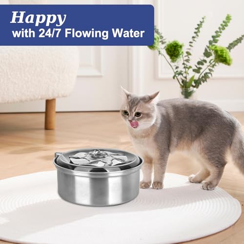 Small 1L Cat Water Fountain Stainless Steel, Quiet Drinking Bowl Dispenser for Indoor Pets and Dog, BPA Free, Easy to Clean,No Adapter Included