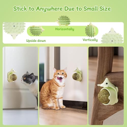 2 PCS Catnip Toys Self-Grooming Cat Brush with Catnip Ball & Gall Fruit, Kitty Kitten Scratcher Self Groomer Cat Toys for Indoor Cats