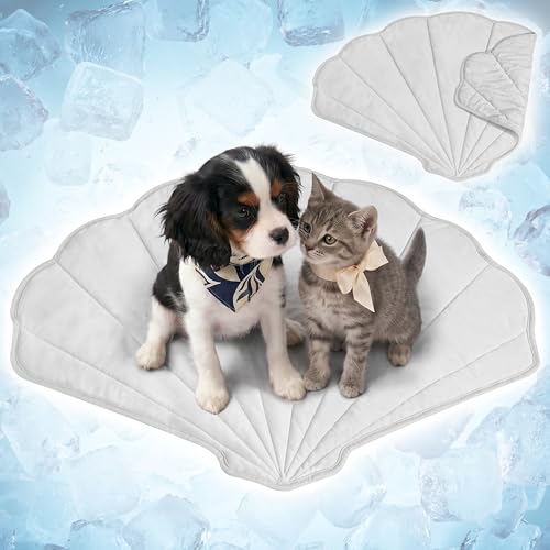 PetAmi Dog Cooling Mat, Sea Shell Shape, Pet Pad with Cooling Nylon & Soft Fleece, Q-Max > 0.4 Reversible All Season Blanket for Dogs & Cats, Small 33x39 in, Light Grey - color: Light Grey, size: Small