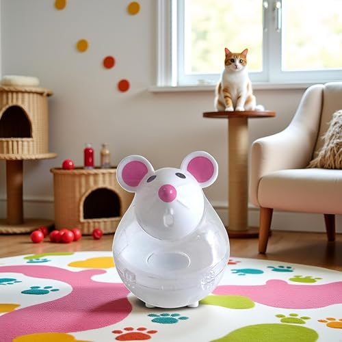 Beige Interactive Toys for Cats, Play Cat Toy Pet Cat Kitten Mouse Shape Treat Holder Food Storage Dispenser Chew Play Toy for Indoor and Kitten Exercise Mice and Animals Toys