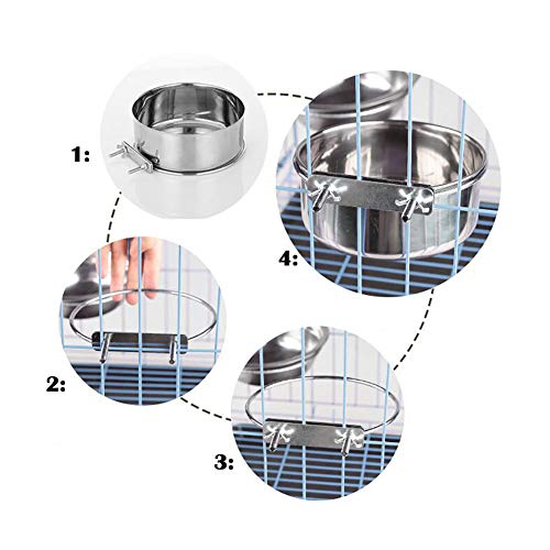 JiangYanus Stainless Steel Hanging Pet Bowls, Dog Crate Food and Water Bowl | Metal Coop Cups with Clamp Holder Detachable Cage Kennel Bowl Feeder Dish for Dogs Cats Birds Ferret Rabbit and Small Animals - color: 3.9" x 1.8"