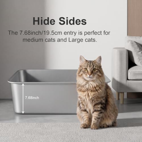 XX-Large High Sided Stainless Steel Cat Litter Box | Sturdy Metal, Odor-free, Cat Litter Non-stick and Easy to Clean, Ideal for Indoor Cats, Kittens and Multicat Houses - size: 23.43"L x 15.55"W x 7.68"H