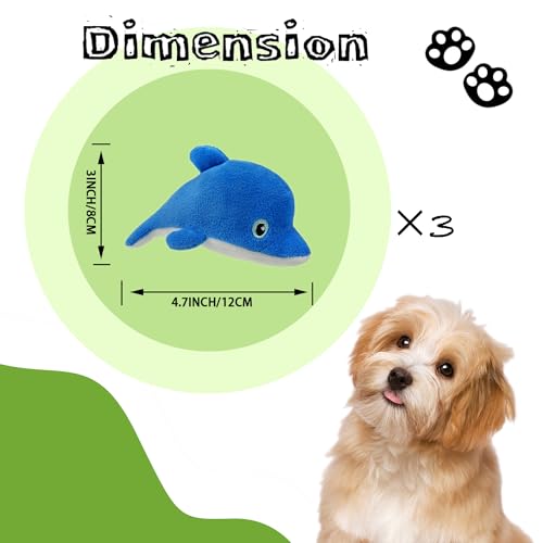 Dog Hide and Seek Toys Puppy Chew Squeaky Toys Plush Mushroom&Bamboo&Shell Hideout Stuffing with Squeakers Animals (3Pcs Squeaky Dolphin Blue) - color: 3Pcs Squeaky Dolphin Blue