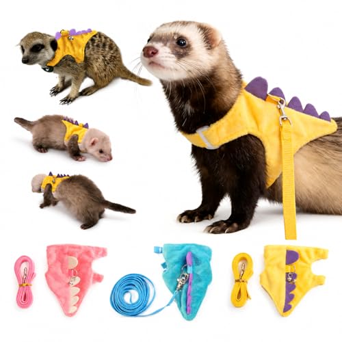 Small Animal Harness and Leash Set, Adjustable Escape Proof Ferret Harness Vest for Adult Ferret, Meerkat, King Squirrel & Fancy Rat, Soft Comfortable Pet Walking Harness with Leash - color: Yellow
