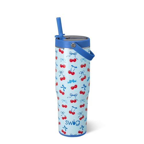 Swig Life 30oz Leakproof To-Go Tumbler with Handle, Cherry Pop | Leakproof Lid - Triple Insulated Stainless Steel - Handle & Straw Included - Cup Holder Friendly - Dishwasher Safe - color: Cherry Pop