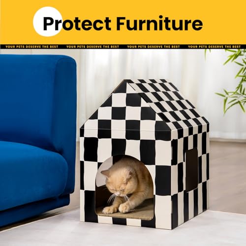 Conlun Large Cat House Scratching Pad Indoor Cave <18 lbs | 2-in-1 cozy cave, heavy-duty recycled cardboard | traps messy crumbs, quick setup | ideal for cats up to 18 lbs - size: Large - 1 Pack