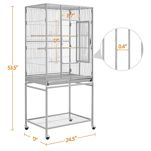 Yaheetech Metal Large Bird Cage Parrot Parakeet Cage w/Stand for Small Parrot Cockatiel Sun Parakeet Lovebird Budgie Finch Canary Green Cheek Conure, 54inch - color: Light Gray