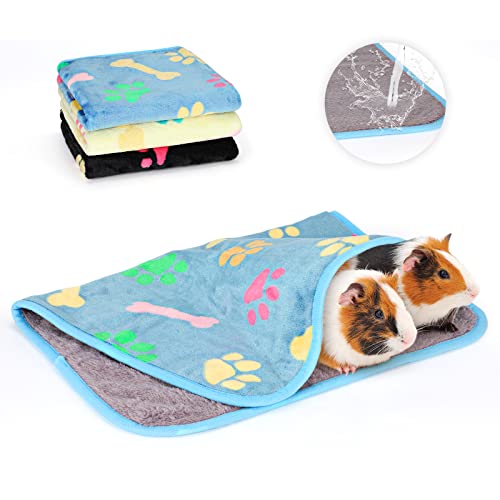 YUEPET Guinea Pig Blankets 3 Pack, Waterproof-Backed Fleece Liners, S | Guinea Pig Fleece Cage Liners, Waterproof Backing, Washable mats, Soft Fleece Surface, 23 x 16 in - color: Blue+yellow+black, size: S-23"×16"