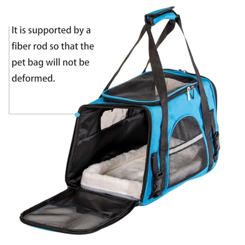 Cat Carrier Bag, Airline Approved Soft Carrier for Cats & Small Dogs | Airline approved pet carrier for pets under 15lb, breathable mesh with privacy cover, lightweight, foldable & washable - color: Blue