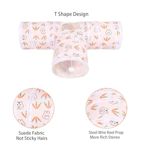 3 Way Washable Rabbit Hideout Toys, Guinea Pig Tunnels & Tubes | Foldable Small Pet Tunnels and Tubes for Ferret Hamster Chinchilla Hedgehog Hiding & Resting, Playing & Exploring, White - color: White