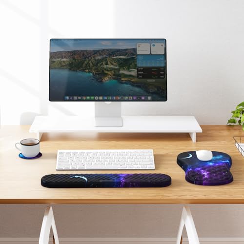 HAOCOO 3-Pcs Ergonomic Keyboard Wrist Rest Set with Mouse Pad | Ergonomic Wrist Support Set, Memory Foam Cushion, Smooth Tracking Surface, Massage Texture, Non-Slip Office Desk Accessory - color: Marble Blue