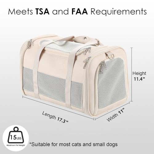 Fashion Dog Carrier Pet Carrier Airline Approved Cat Carrier for Small Dogs Cats Under 15 Lbs, Vegan Leather Collapsible Soft Sided Travel Puppy Carrier - color: Beige