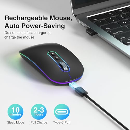 cimetech Wireless Mouse for Laptop, M01 Rechargeable Silent LED Computer USB Mice, [BT5.1 and 2.4G Receiver] Dual Mode Slim Sleek, Plug and Play for iPad Mac Chromebook Tablet PC Notebook | 2.4G & BT Slim Mouse for MacBook,Silent Click, 1600 DPI for Offic