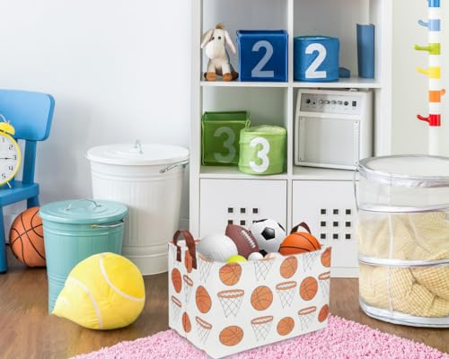 Rectangular Baketball Baskets,Kids Basket for Boy.Waterproof PE Coating Cute Basket with Handles.Boys Bin,Toys Box,Books Bins. (Basketball) - color: Basketball