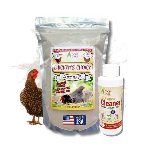 Chicken's Choice Chicken Dust Bath, 6 lb Natural Volcanic Ash Dust Bath for Chickens. Dust Mix for Healthy Chickens, Chinchillas, Small Animals. Made in The USA w/ 4 oz Coop Cleaner (Makes 32 oz)